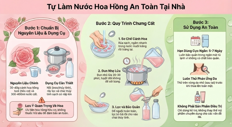 Hướng dẫn làm nước hoa hồng tại nhà với quy trình đơn giản và an toàn