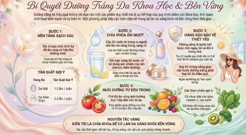 Cách dưỡng trắng da là kết hợp chăm sóc khoa học và thói quen bảo vệ da