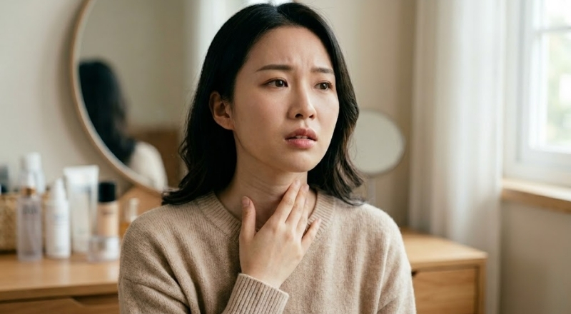 Da cổ mỏng, ít tuyến dầu và giảm collagen nên nhanh xuất hiện nếp nhăn