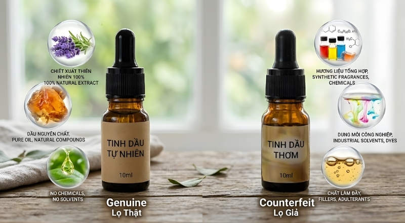 Tinh dầu thật có nguồn gốc thực vật, khác biệt với sản phẩm tổng hợp