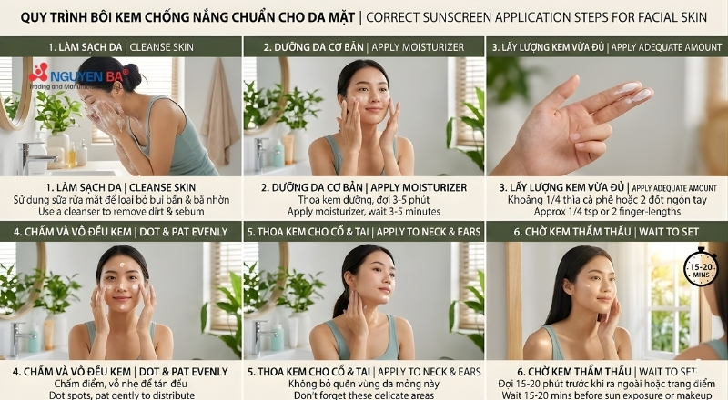 Các bước thoa chống nắng đúng cách giúp bảo vệ da tối ưu