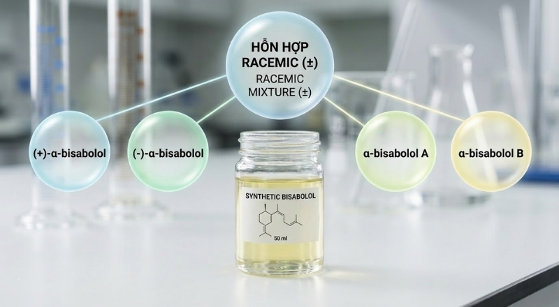 Bisabolol tổng hợp là thành phần nhân tạo chứa nhiều đồng phân hoạt tính khác nhau