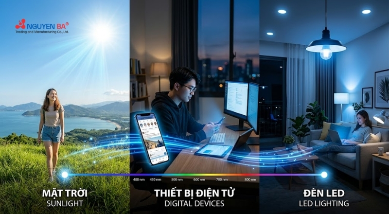 Ánh sáng xanh phát ra từ nhiều nguồn trong môi trường sống hàng ngày