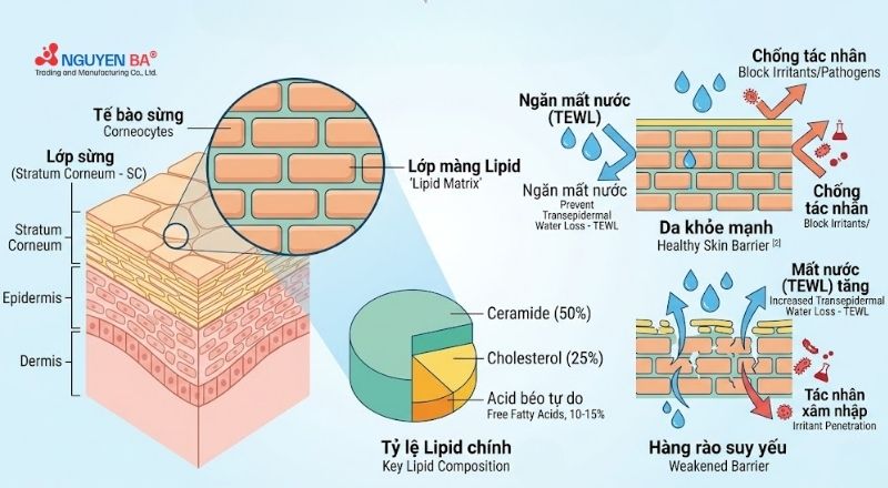 Hàng rào bảo vệ da là lớp sừng giúp giữ ẩm và chống tác nhân bên ngoài