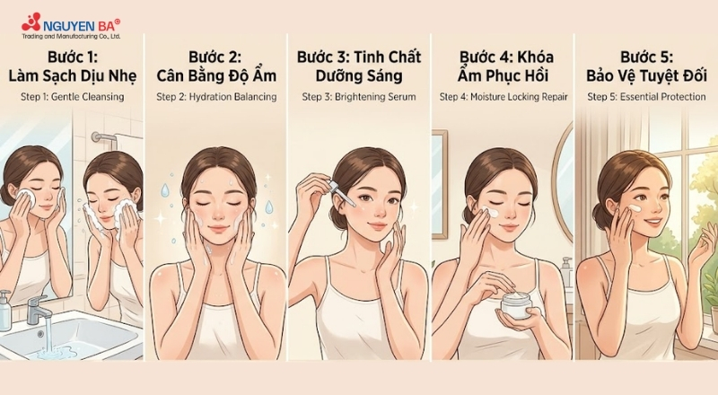 Các bước chăm sóc giúp làm sáng da nhạy cảm an toàn và hiệu quả