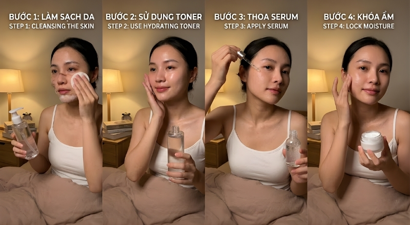Các bước chăm sóc da trước ngủ giúp tăng hiệu quả làm dịu và cân bằng da