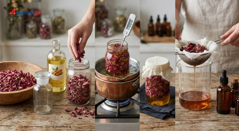 Phương pháp ngâm dầu giúp chiết xuất hương hoa hồng nhẹ dịu tại nhà