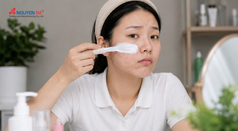 Dưỡng ẩm quá nhiều có thể khiến da dầu mụn dễ bí bách và nặng mặt hơn.