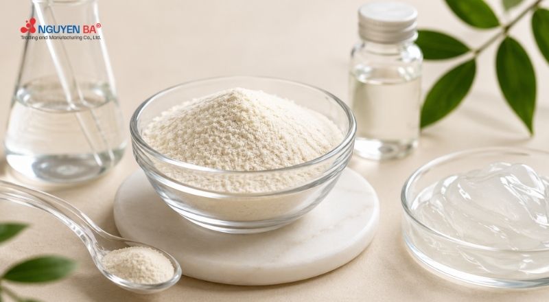 Xanthan Gum giúp tăng độ đặc, tạo kết cấu mịn và giữ công thức mỹ phẩm ổn định.