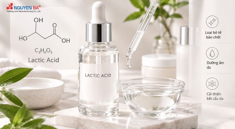Lactic Acid giúp loại bỏ tế bào chết, cải thiện bề mặt da và hỗ trợ duy trì độ ẩm.