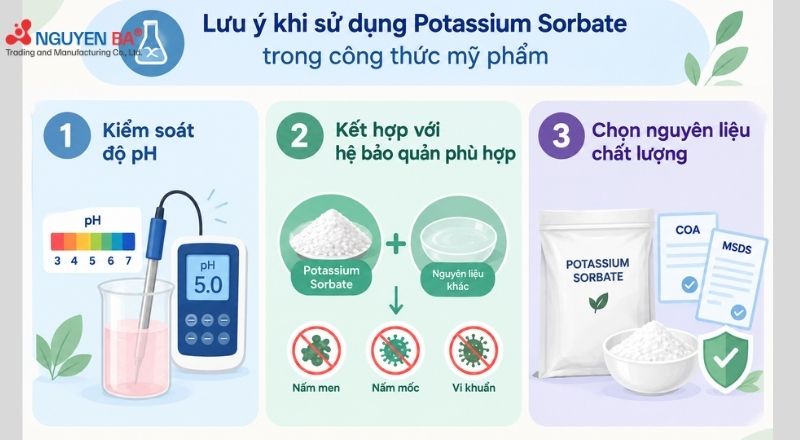Những lưu ý khi sử dụng Potassium Sorbate trong mỹ phẩm.