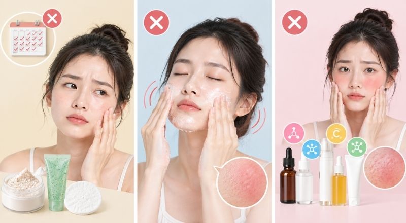 Tẩy tế bào chết sai cách có thể khiến da dễ kích ứng và tổn thương.