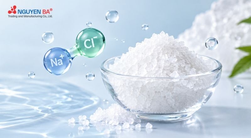 Sodium Chloride là muối ăn quen thuộc, được ứng dụng trong nhiều công thức mỹ phẩm.