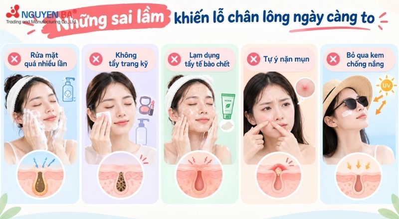 Những sai lầm khi chăm sóc da có thể khiến lỗ chân lông ngày càng to hơn.